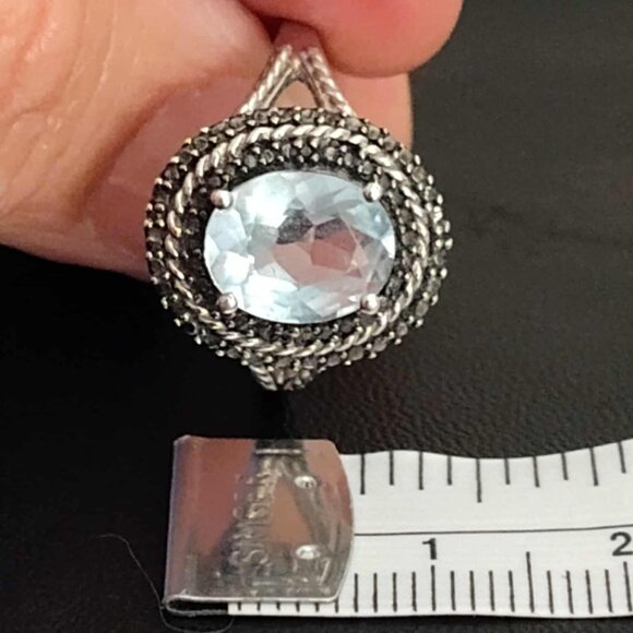 3.10ct Blue Topaz w/ .01ctw Round Black Diamond Accent Rhodium over Silver ring - Picture 10 of 13